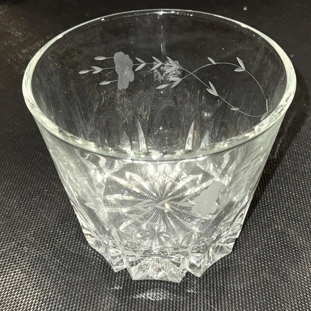Vintage Barware Crystal Ice Bucket Princess House Clear Regency Etched Floral